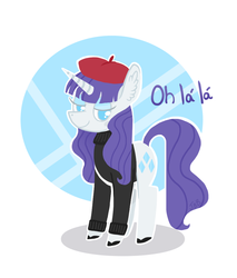 Size: 890x1045 | Tagged: safe, artist:jellybeanbullet, rarity, g4, beatnik rarity, beret, clothes, female, french, hat, smiling, solo