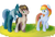 Size: 1280x864 | Tagged: safe, artist:sokolas, oc, oc only, oc:melon drop, earth pony, pegasus, pony, :<, blank flank, female, grin, male, mare, nervous, nuzzling, pushing, raised hoof, smiling, stallion