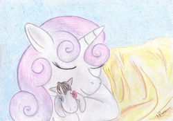 Size: 1800x1261 | Tagged: safe, artist:cwossie, smarty pants, sweetie belle, g4, female, solo, traditional art