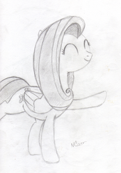 Size: 1253x1800 | Tagged: safe, artist:cwossie, fluttershy, g4, female, monochrome, solo, traditional art