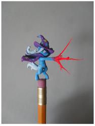 Size: 771x1025 | Tagged: safe, artist:joputapelirrojo, trixie, pony, g4, bipedal, figurine, irl, magic, miniature, pencil, photo, sculpture, solo