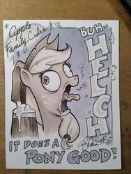 Size: 768x1024 | Tagged: safe, artist:andypriceart, applejack, earth pony, pony, g4, burp, cider, classy, derp, female, mare, solo, traditional art, wavy mouth