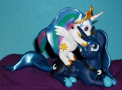 Size: 3556x2632 | Tagged: safe, artist:madponyscientist, princess celestia, princess luna, g4, cewestia, customized toy, filly, high res, sculpture