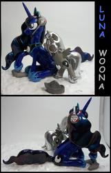 Size: 3632x5640 | Tagged: safe, artist:madponyscientist, princess luna, gamer luna, moonstuck, g4, filly, headset, sculpture, self ponidox, woona