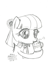 Size: 3302x4466 | Tagged: safe, artist:boxedsurprise, coco pommel, g4, coffee, female, monochrome, sketch, solo