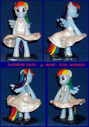 Size: 3600x5128 | Tagged: safe, artist:madponyscientist, rainbow dash, pony, g4, bipedal, clothes, customized toy, dress, marilyn monroe, movie reference, rainbow dash always dresses in style, sculpture, spring dress, summer dress, sundress, the seven year itch, white dress