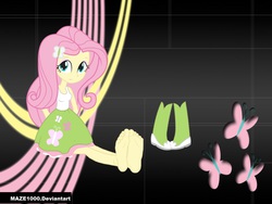Size: 2000x1500 | Tagged: safe, artist:maze1000, fluttershy, equestria girls, g4, barefoot, boots, clothes, cute, feet, female, foot fetish, foot focus, high heel boots, skirt, solo
