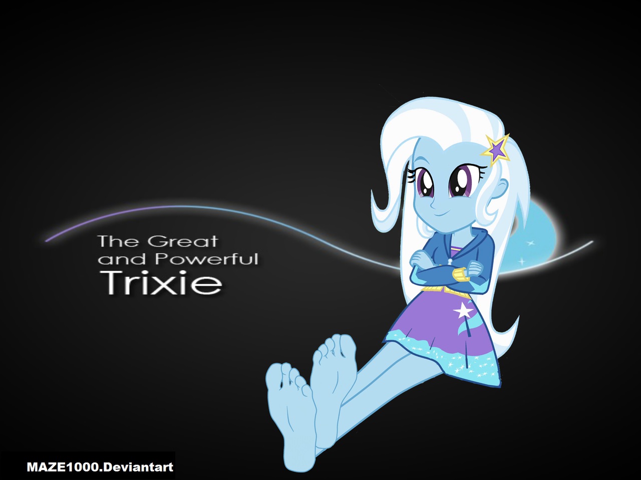 602400 - safe, artist:maze1000, trixie, equestria girls, barefoot, feet,  female, foot fetish, foot focus, solo - Derpibooru