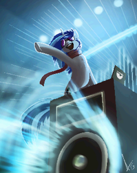 Size: 1035x1300 | Tagged: safe, artist:rublegun, dj pon-3, vinyl scratch, g4, bass cannon, female, solo, speaker