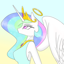 Size: 1280x1280 | Tagged: safe, artist:defective, princess celestia, anthro, g4, clothes, female, halo, solo