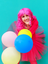 Size: 2920x3856 | Tagged: safe, artist:zach-kun, pinkie pie, human, g4, balloon, cosplay, high res, irl, irl human, photo, solo