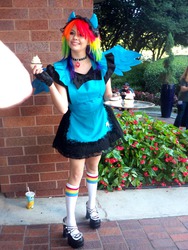 Size: 768x1024 | Tagged: safe, artist:destinycosplay, rainbow dash, human, g4, 2013, anime weekend atlanta, apron, clothes, convention, cosplay, cupcake, irl, irl human, maid, photo, rainbow dash always dresses in style, solo