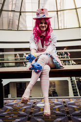 Size: 3264x4928 | Tagged: safe, artist:eddiebphotos, pinkie pie, human, g4, bowtie, clothes, cosplay, irl, irl human, photo, skirt, solo, vest