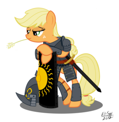 Size: 4400x4500 | Tagged: safe, artist:elsadzonka, applejack, earth pony, semi-anthro, g4, absurd resolution, armor, female, helmet, scutum, shield, solar empire, soldier, solo, sword, warrior, weapon