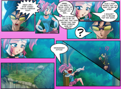 Size: 997x735 | Tagged: safe, artist:mauroz, pinkie pie, human, g4, comic, cropped, dark pit, humanized, kid icarus, pit (kid icarus), shadowbolts, teasing, troll