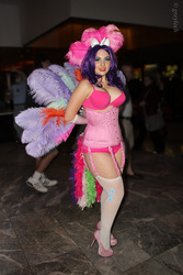 Size: 2400x3600 | Tagged: safe, artist:pinkhair-bluebox, rarity, human, g4, 2013, bra, burlesque, clothes, convention, cosplay, dragoncon, dragoncon 2013, garter belt, glimmer wings, high heels, high res, irl, irl human, photo, solo, underwear
