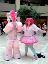 Size: 768x1024 | Tagged: artist needed, safe, pinkie pie, human, g4, 2013, anime weekend atlanta, convention, cosplay, fursuit, irl, irl human, photo