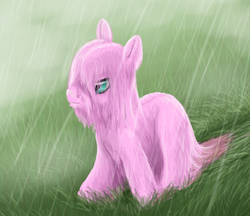 Size: 750x648 | Tagged: safe, artist:lemurkatta, oc, oc only, oc:fluffle puff, rain, sad, solo, wet, wet mane