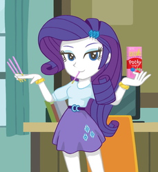 Size: 640x700 | Tagged: safe, artist:a01, rarity, equestria girls, g4, eating, female, food, pixiv, pocky, solo