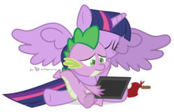 Size: 972x630 | Tagged: safe, artist:dm29, spike, twilight sparkle, alicorn, pony, g4, bindle, duo, feels, feels in source, female, hug, mare, picture frame, simple background, spikelove, transparent background, twilight sparkle (alicorn)