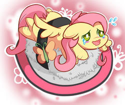 Size: 612x512 | Tagged: safe, artist:aerolp, fluttershy, butterfly, pegasus, pony, g4, basashi, chibi, crying, female, food, meat, micro, ponies in food, ponies in sushi, solo, sushi