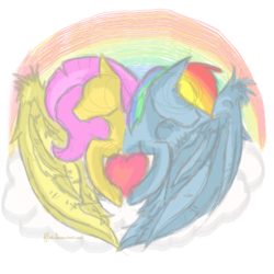 Size: 3000x3000 | Tagged: safe, artist:flutti, fluttershy, rainbow dash, g4, female, heart, high res, lesbian, ship:flutterdash, shipping