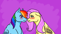 Size: 920x511 | Tagged: safe, artist:hakuisthebest, fluttershy, rainbow dash, g4, blushing, female, lesbian, ship:flutterdash, shipping