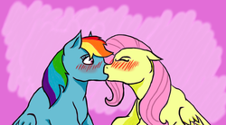 Size: 920x511 | Tagged: safe, artist:hakuisthebest, fluttershy, rainbow dash, pegasus, pony, g4, blushing, duo, female, kiss on the lips, kissing, lesbian, mare, ship:flutterdash, shipping