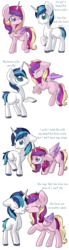Size: 1000x3603 | Tagged: safe, artist:rue-willings, princess cadance, shining armor, g4, blank flank, comic, cute, eye contact, female, floppy ears, flying, frown, happy, horn, horns are touching, husbandhorse, male, mare, nuzzling, sad, simple background, smiling, stallion, transparent background, underhoof, vector, wifehorse