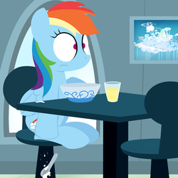 Size: 1280x1280 | Tagged: safe, artist:dtcx97, rainbow dash, g4, female, painting, rainbow dash's house, solo, table