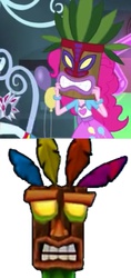 Size: 1494x3153 | Tagged: safe, edit, screencap, pinkie pie, equestria girls, g4, my little pony equestria girls: rainbow rocks, shake your tail, aku aku, crash bandicoot (series), tiki