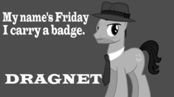 Size: 944x530 | Tagged: safe, artist:fedora, pony, black and white, fedora, grayscale, hat, monochrome, police, ponified, solo