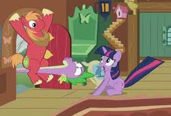 Size: 272x185 | Tagged: safe, big macintosh, spike, twilight sparkle, earth pony, pony, unicorn, g4, female, long neck, male, mare, stallion, wat