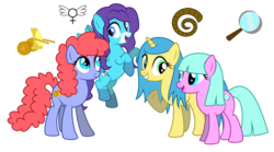 Size: 8000x4449 | Tagged: safe, artist:masem, oc, oc only, .svg available, absurd resolution, bob's burgers, chariot, head-horn, minnie, peggy-sis, ponified, simple background, the equestranauts, transparent background, vector