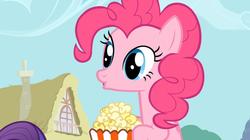 Size: 1050x590 | Tagged: safe, screencap, pinkie pie, applebuck season, g4, my little pony: friendship is magic, duckface, female, popcorn, solo