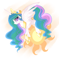 Size: 3000x3000 | Tagged: dead source, safe, artist:suzuii, princess celestia, alicorn, pony, g4, cute, cutelestia, cutie mark, female, flying, grin, high res, looking at you, mare, smiling, solo, spread wings, tangible heavenly object