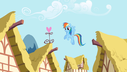 Size: 1365x768 | Tagged: safe, screencap, rainbow dash, applebuck season, g4, female, flying, solo