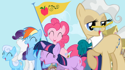 Size: 1365x768 | Tagged: safe, screencap, linky, mayor mare, pinkie pie, rainbow dash, rarity, shoeshine, twilight sparkle, applebuck season, g4