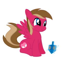 Size: 900x823 | Tagged: safe, artist:koharukage, oc, oc only, pegasus, pony, dreidel, hanukkah, hebrew, judaism, sitting, smiling, solo, spread wings, top