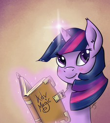 Size: 1500x1664 | Tagged: safe, artist:jorobro, twilight sparkle, pony, g4, book, bust, female, levitation, looking up, magic, mare, portrait, signature, smiling, solo, telekinesis