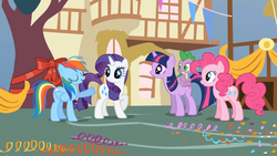 Size: 1365x768 | Tagged: safe, screencap, pinkie pie, rainbow dash, rarity, twilight sparkle, applebuck season, g4