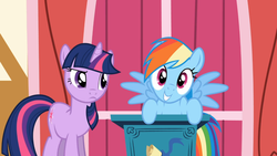 Size: 1365x768 | Tagged: safe, screencap, rainbow dash, twilight sparkle, applebuck season, g4