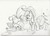 Size: 1154x842 | Tagged: safe, artist:kittyhawk-contrail, applejack, fluttershy, g4, crash, derp, face down ass up, monochrome, silly, tongue out, traditional art