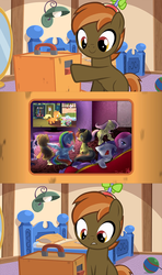 Size: 640x1080 | Tagged: safe, applejack, button mash, fluttershy, pinkie pie, rainbow dash, rarity, twilight sparkle, oc, oc:pauly sentry, g4, accepted meme that never ends, button's odd game, exploitable meme, mane six, meme, sad movie meme, the meme that never ends, under the bed