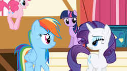 Size: 1365x768 | Tagged: safe, screencap, pinkie pie, rainbow dash, rarity, twilight sparkle, applebuck season, g4