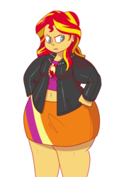 Size: 551x785 | Tagged: safe, artist:secretgoombaman12345, sunset shimmer, equestria girls, g4, bbw, belly button, fat, female, slobset shimmer, solo, wide hips