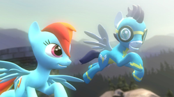 Size: 1197x668 | Tagged: safe, artist:php177, rainbow dash, soarin', g4, 3d, female, gmod, goggles, male, ship:soarindash, shipping, source filmmaker, straight, wonderbolts uniform