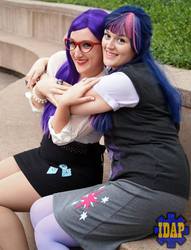 Size: 734x960 | Tagged: safe, artist:aqueenwithnocrown, rarity, twilight sparkle, human, g4, cosplay, irl, irl human, photo