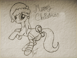 Size: 4032x3024 | Tagged: safe, artist:wyntercreations, oc, oc only, earth pony, pony, bow, butt, christmas, featureless crotch, female, hat, holiday, mare, plot, santa hat, solo, tail, tail bow