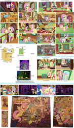 Size: 2600x4440 | Tagged: safe, artist:aurek-skyclimber, idw, screencap, angel bunny, apple bloom, fluttershy, philomena, pinkie pie, rainbow dash, rarity, scootaloo, spike, sweetie belle, twilight sparkle, parasprite, phoenix, g4, analysis, blueprint, building, compilation, cutie mark crusaders, fluttershy's cottage, interior, map